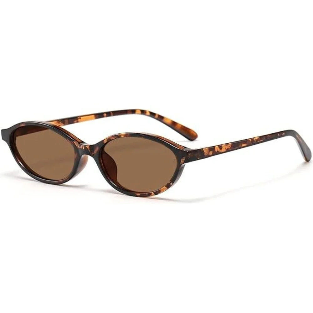 Tortoiseshell Oval Sunglasses Brown Lens Fashion Eyewear Women Trendy Hippie New